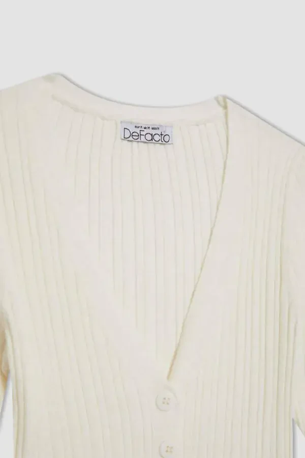 Coool Regular Fit V-Neck Knit Cardigan Ecru - 7