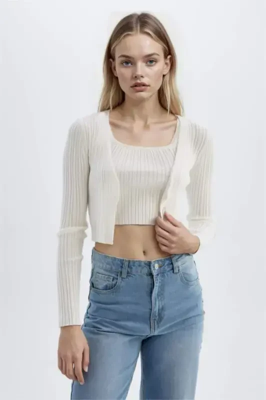 Coool Regular Fit V-Neck Knit Cardigan Ecru - 3