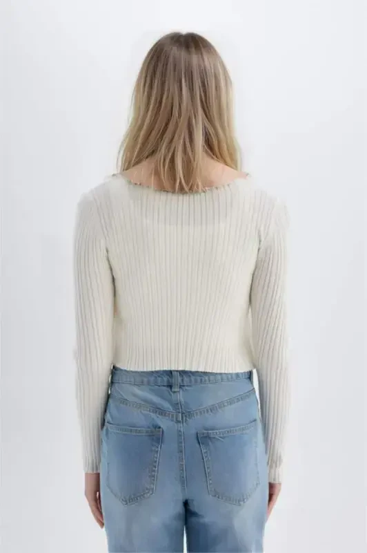 Coool Regular Fit V-Neck Knit Cardigan Ecru - 4