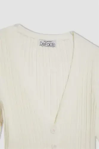 Coool Regular Fit V-Neck Knit Cardigan Ecru - 5