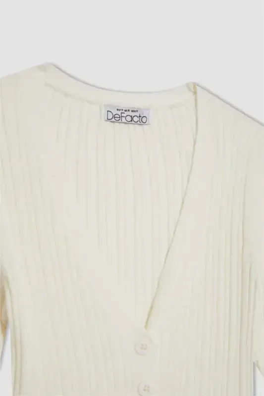 Coool Regular Fit V-Neck Knit Cardigan Ecru - 5