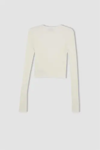 Coool Regular Fit Crop Düğmeli V Yaka Triko Hırka-Ekru - 6