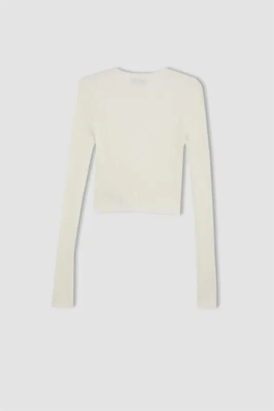 Coool Regular Fit Crop Düğmeli V Yaka Triko Hırka-Ekru - 6