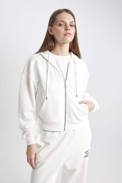 Coool Standard Fit Hooded Zip-Up Sweatshirt Dirty White - 7