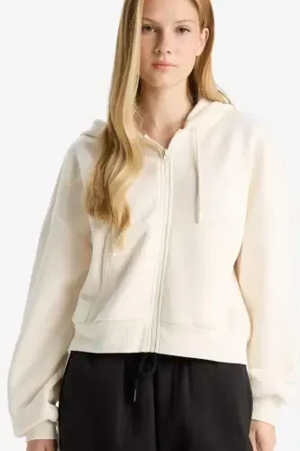 Coool Standard Fit Hooded Zippered Sweatshirt Dirty White - 3