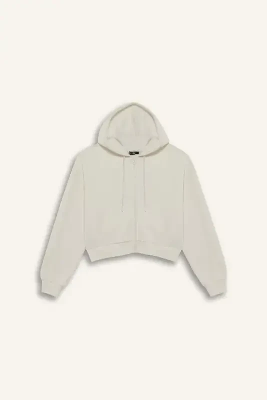 Coool Standard Fit Hooded Zippered Sweatshirt Dirty White - 7