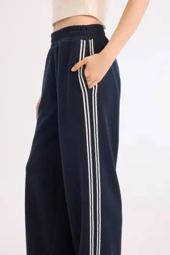 Coool Wide Leg Eşofman Altı Basic Düz Beli Lastikli Geniş Bol Paça-Lacivert - 6