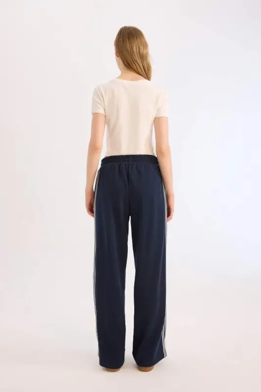 Coool Wide Leg Eşofman Altı Basic Düz Beli Lastikli Geniş Bol Paça-Lacivert - 7