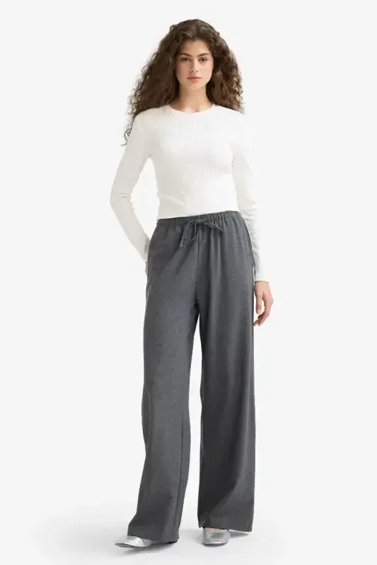 Coool Wide Leg Normal Bel Pantolon-Antrasit - 1