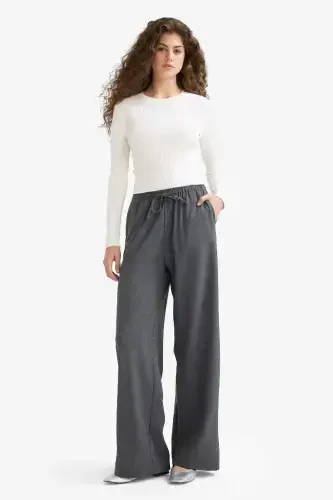 Coool Wide Leg Normal Bel Pantolon-Antrasit - 3
