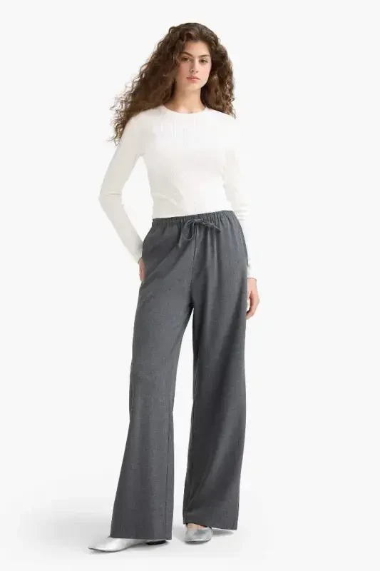 Coool Wide Leg Normal Bel Pantolon-Antrasit - 4