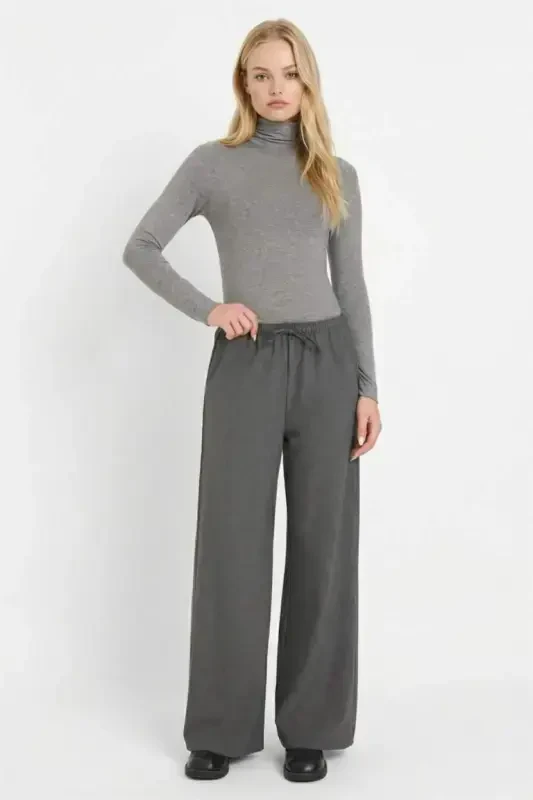Coool Wide Leg Normal Bel Pantolon-Antrasit - 2