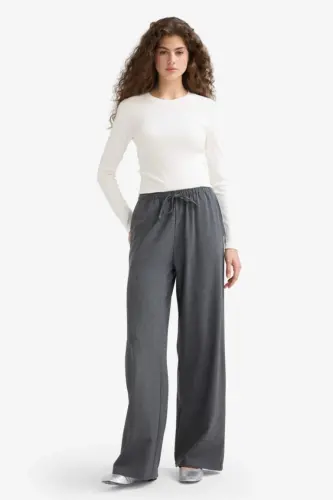 Coool Wide Leg Normal Bel Pantolon-Antrasit 