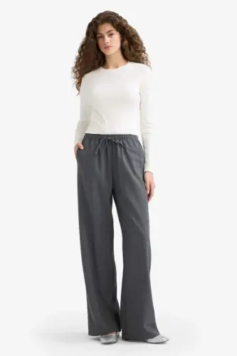 Coool Wide Leg Normal Bel Pantolon-Antrasit - DEFACTO (1)