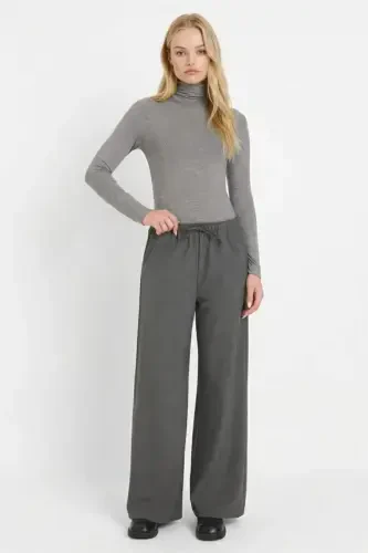 Coool Wide Leg Normal Bel Pantolon-Antrasit - DEFACTO (1)