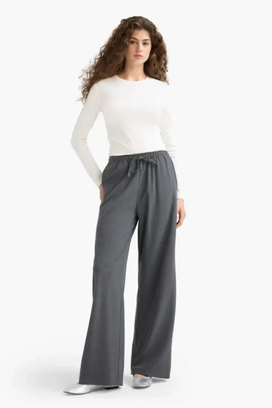 Coool Wide Leg Normal Bel Pantolon-Antrasit - 4