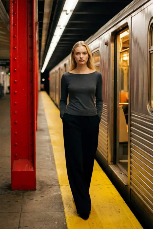 Coool Wide Leg Normal Bel Pantolon-Siyah - 2