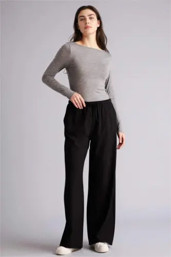 Coool Wide Leg Normal Bel Pantolon-Siyah - 4