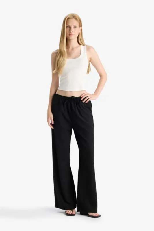 Coool Wide Leg Normal Bel Pantolon-Siyah - DEFACTO