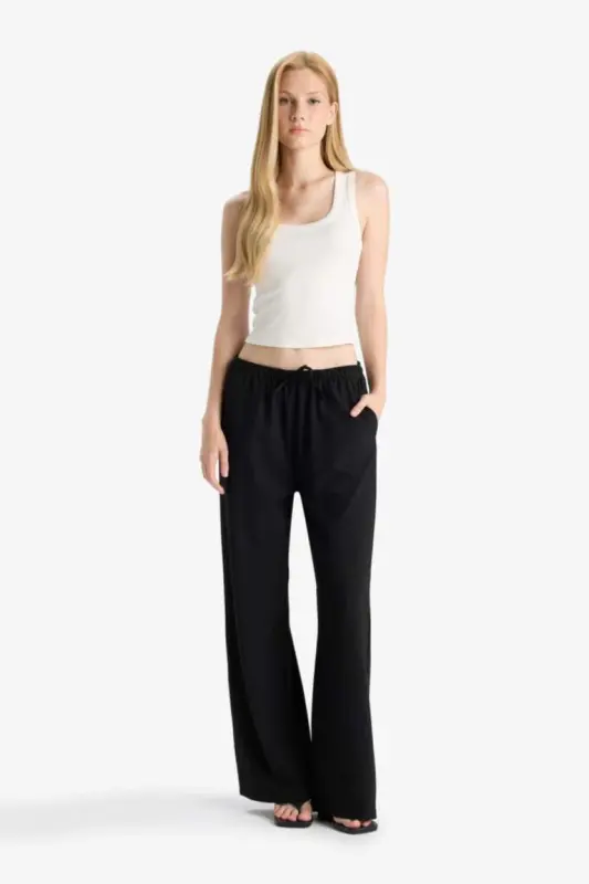 Coool Wide Leg Normal Bel Pantolon-Siyah - 2