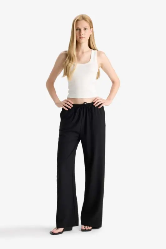 Coool Wide Leg Normal Bel Pantolon-Siyah - 3