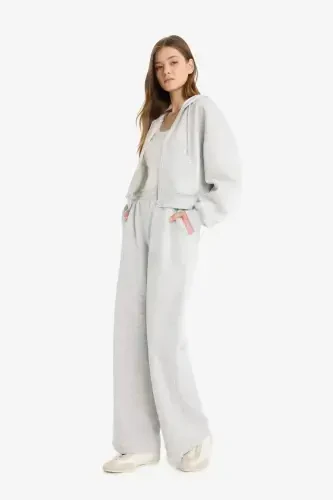 Coool Wide Leg Sport shimi Bel rezinkali keng keng shim - kulrang aralash - 3