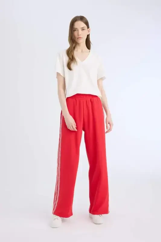 Coool Wide Leg Спортивные Штаны Basic Однотонные На Резинке Широкие Штанины-Красный - 4