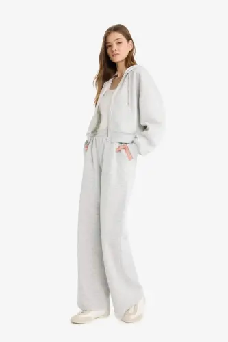 Coool Wide Leg Спортивные Штаны Широкие на Резинке - Серый Меланж - 3