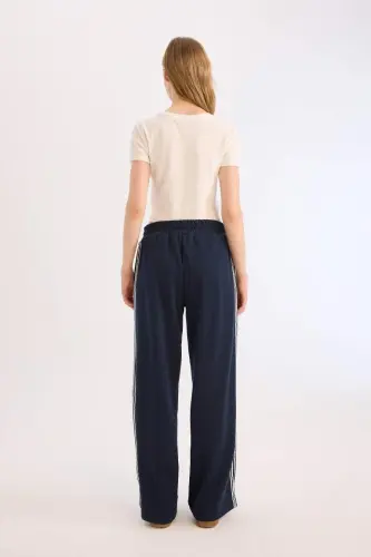 Coool Wide Leg Sweatpants Basic Plain Elastic Waistband Wide Baggy - Navy Blue - 7