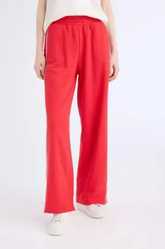 Coool Wide Leg Eşofman Altı Basic Düz Beli Lastikli Geniş Bol Paça-Kırmızı - 6