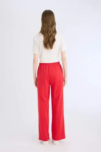 Coool Wide Leg Eşofman Altı Basic Düz Beli Lastikli Geniş Bol Paça-Kırmızı - 8