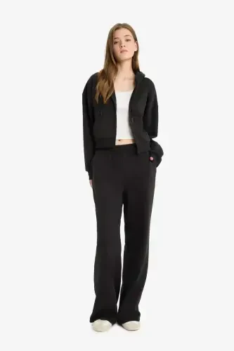 Coool Wide Leg Sweatpants Elastic Waistband Wide Loose Fit-Black - 1