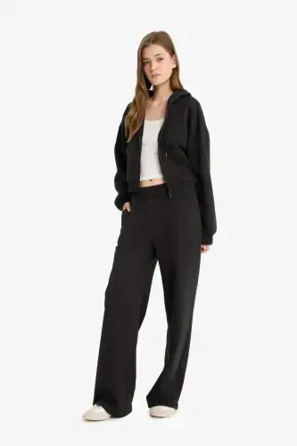 Coool Wide Leg Sweatpants Elastic Waistband Wide Loose Fit-Black - 3