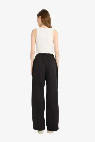 Coool Wide Leg Sweatpants Elastic Waistband Wide Loose Fit-Black - 6