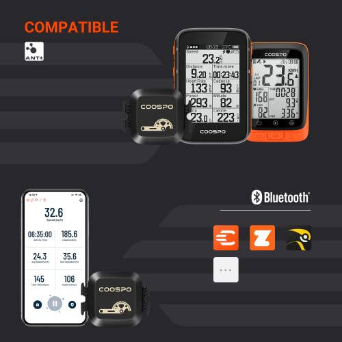 COOSPO Bike Computer GPS Wireless, ANT+ Cycling Computer GPS with Bluetooth, Multifunctional ANT+ Bicycle Computer GPS with 2.4 LCD Screen, Bike Speedometer with Auto Backlight IP67 - 6