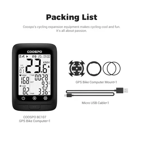 COOSPO Wireless Cycling Computer GPS with 2.4 LCD Screen, Bike Speedometer with Auto Backlight IP67 - 6
