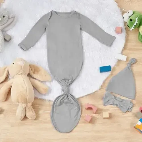 COOZYNANA 2Pack Knotted Gown Baby Newborn, Ultra-Soft Modal Sleeper for 0-3 Month Boys & Girls - 5