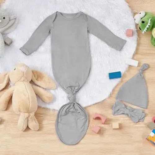 COOZYNANA 2Pack Knotted Gown Baby Newborn, Ultra-Soft Modal Sleeper for 0-3 Month Boys & Girls - 5