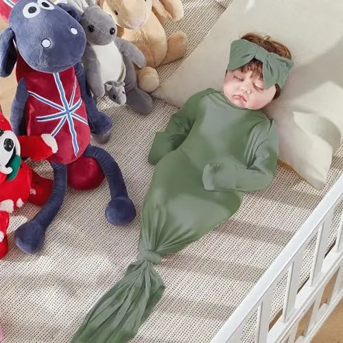 COOZYNANA 2Pack Knotted Gown Baby Newborn, Ultra-Soft Modal Sleeper for 0-3 Month Boys & Girls - 6