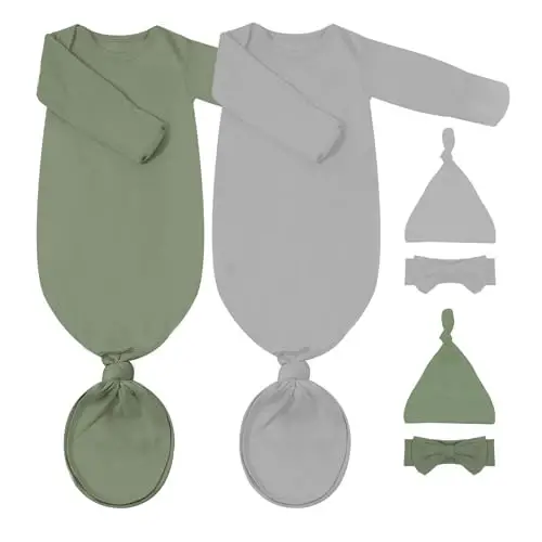 COOZYNANA 2Pack Knotted Gown Baby Newborn, Ultra-Soft Modal Sleeper for 0-3 Month Boys & Girls - 1