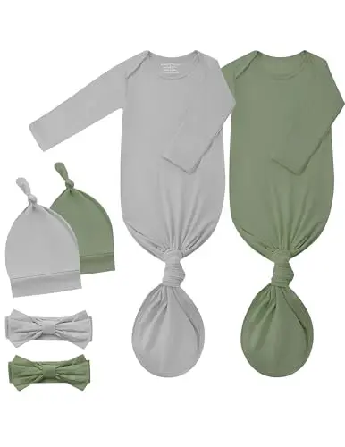 COOZYNANA 2Pack Knotted Gown Baby Newborn, Ultra-Soft Modal Sleeper for 0-3 Month Boys & Girls - 1