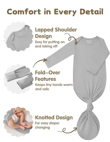 COOZYNANA 2Pack Knotted Gown Baby Newborn, Ultra-Soft Modal Sleeper for 0-3 Month Boys & Girls - 3