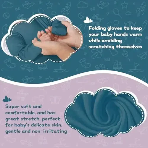 COOZYNANA 2Pack Newborn Baby Knotted Gown, Super Soft Modal Infant Long Sleeve Sleeper with Hat and Headband Set - 3