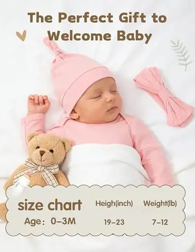 COOZYNANA 2Pack Newborn Baby Knotted Gown, Super Soft Modal Infant Long Sleeve Sleeper with Hat and Headband Set - 2