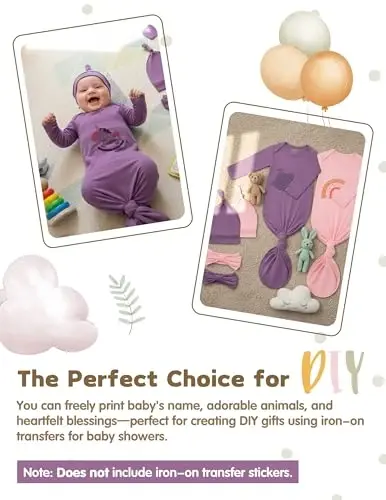 COOZYNANA 2Pack Newborn Baby Knotted Gown, Super Soft Modal Infant Long Sleeve Sleeper with Hat and Headband Set - 5