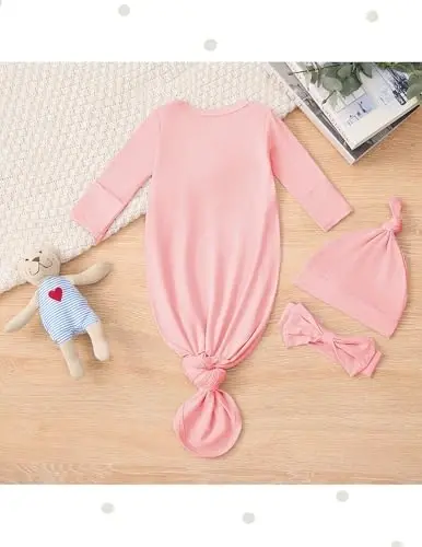 COOZYNANA Newborn Knotted Gown 2Pack, Soft Breathable Baby Sleep Gown for Boys Girls, Infant Baby Coming Home Hospital Outfit 
