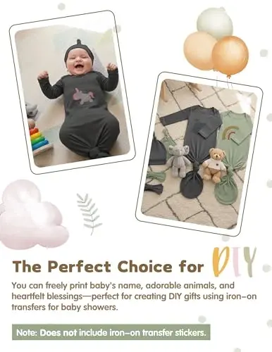 COOZYNANA 2Pack Newborn Baby Knotted Gown, Super Soft Modal Infant Long Sleeve Sleeper with Hat and Headband Set - 5