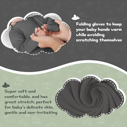 COOZYNANA 2Pack Newborn Baby Knotted Gown, Super Soft Modal Infant Long Sleeve Sleeper with Hat and Headband Set - 3