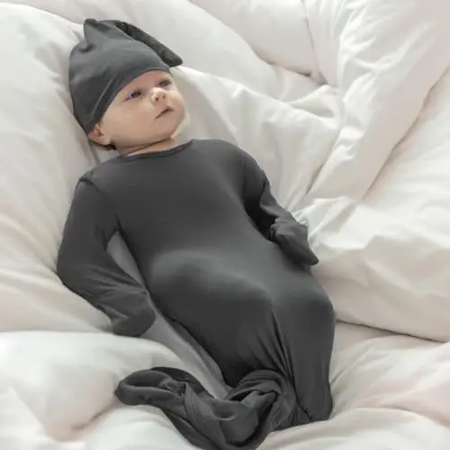 COOZYNANA 2Pack Newborn Baby Knotted Gown, Super Soft Modal Infant Long Sleeve Sleeper with Hat and Headband Set - 5