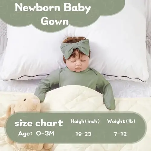 COOZYNANA 2Pack Newborn Baby Knotted Gown, Super Soft Modal Infant Long Sleeve Sleeper with Hat and Headband Set - 2